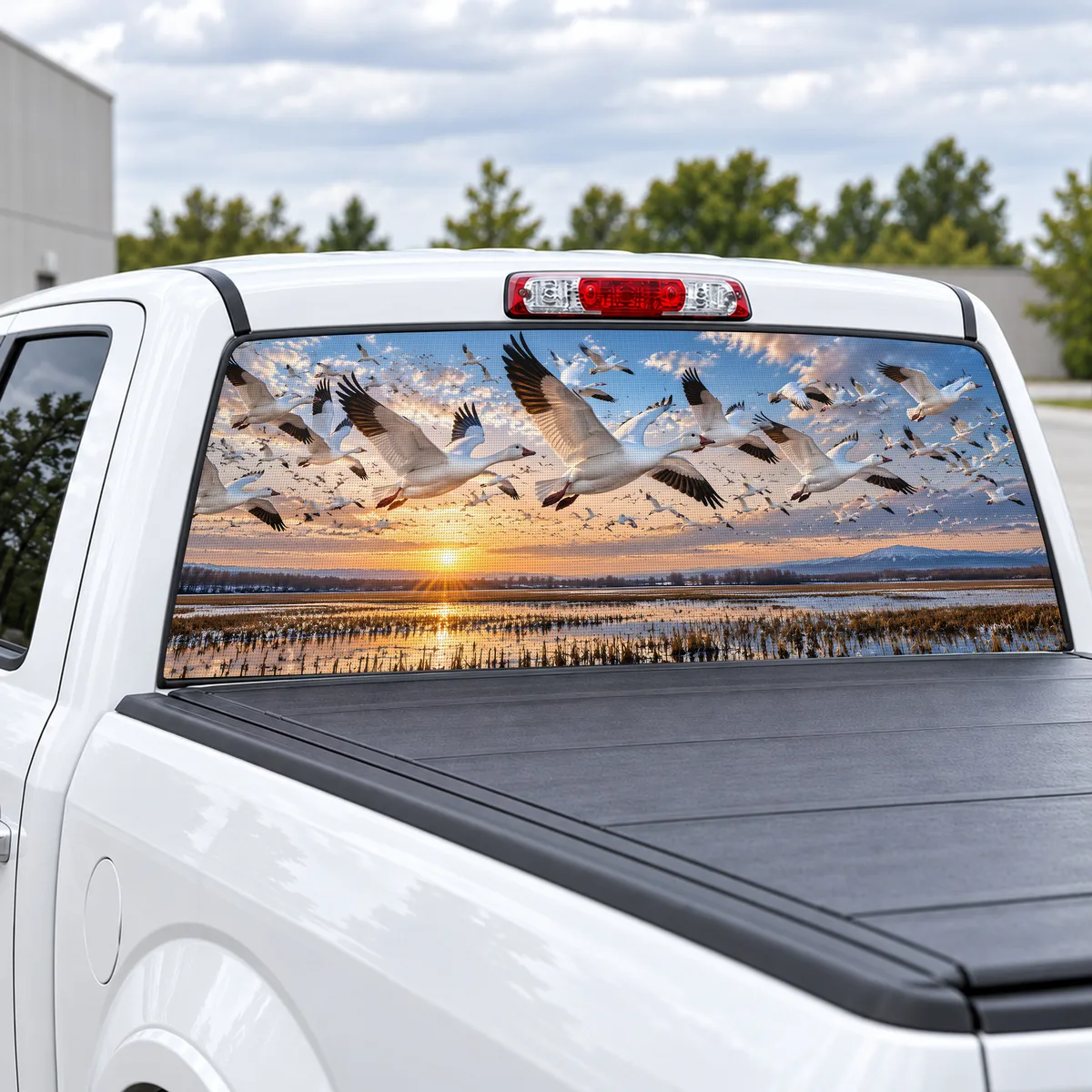 Snow Geese Storm perforated rear window decal for Trucks, view 2 of 4