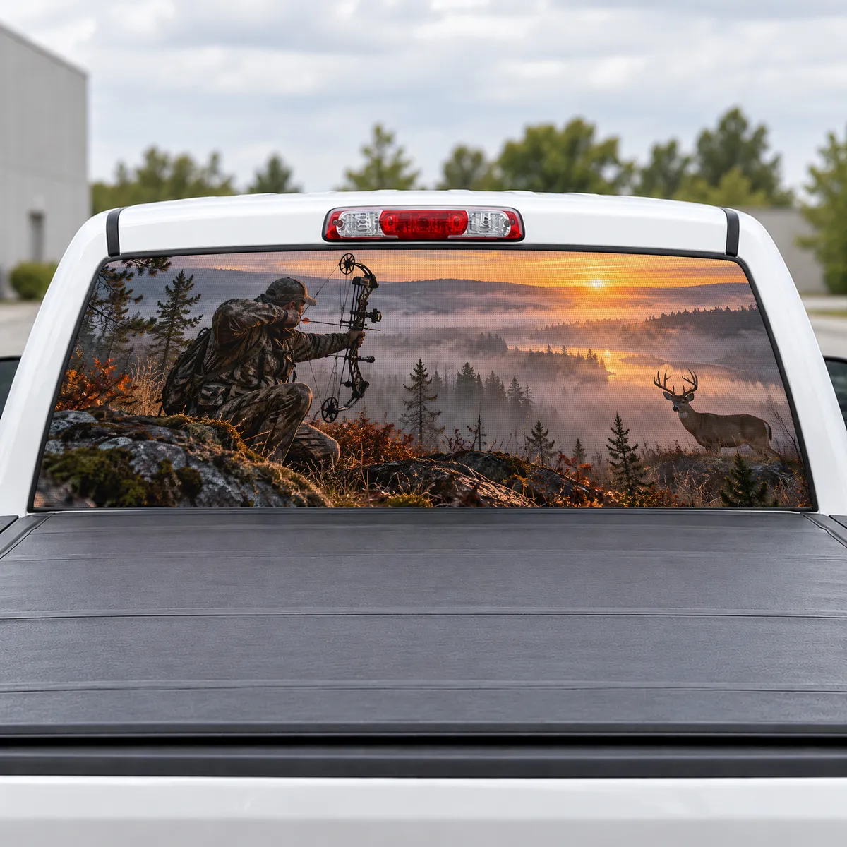 Bowhunter Dawn perforated rear window decal for Trucks