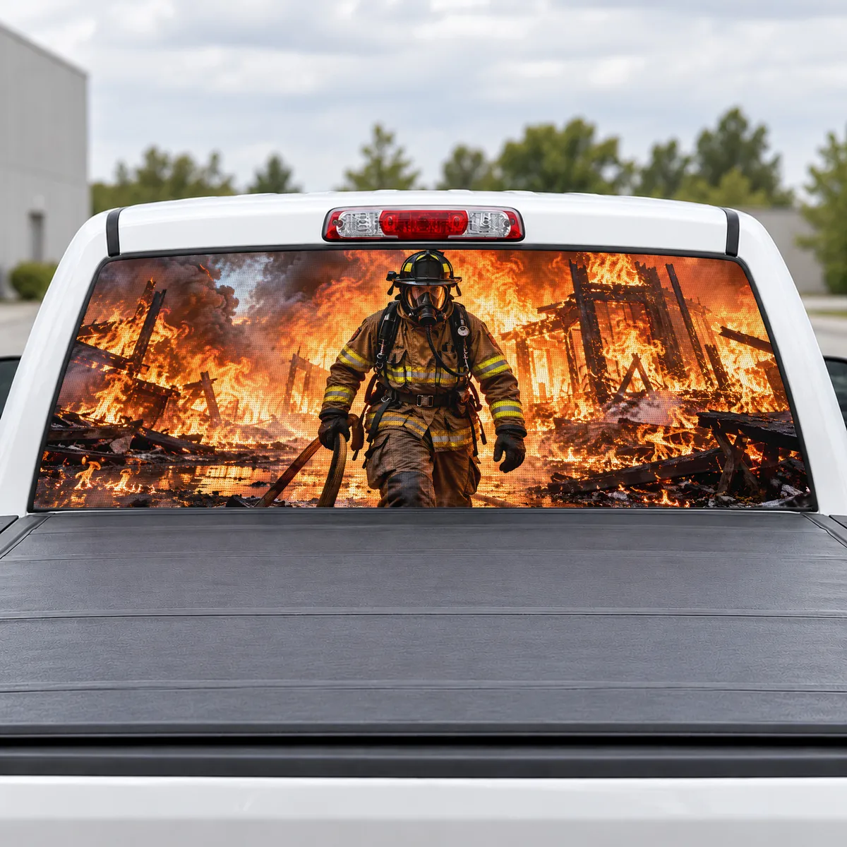 Firefighter Hero perforated rear window decal for Trucks