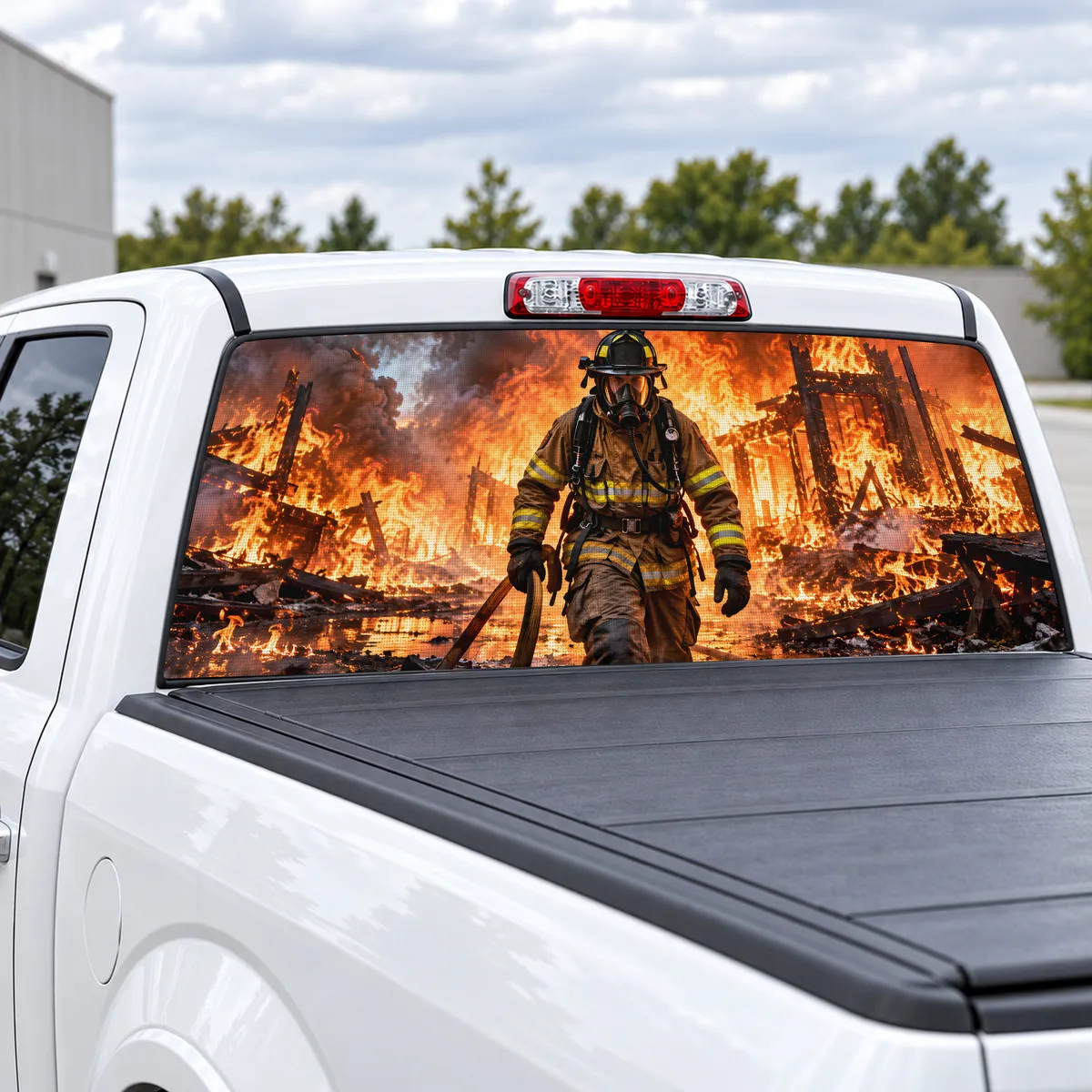 Firefighter Hero perforated rear window decal for Trucks, view 2 of 4