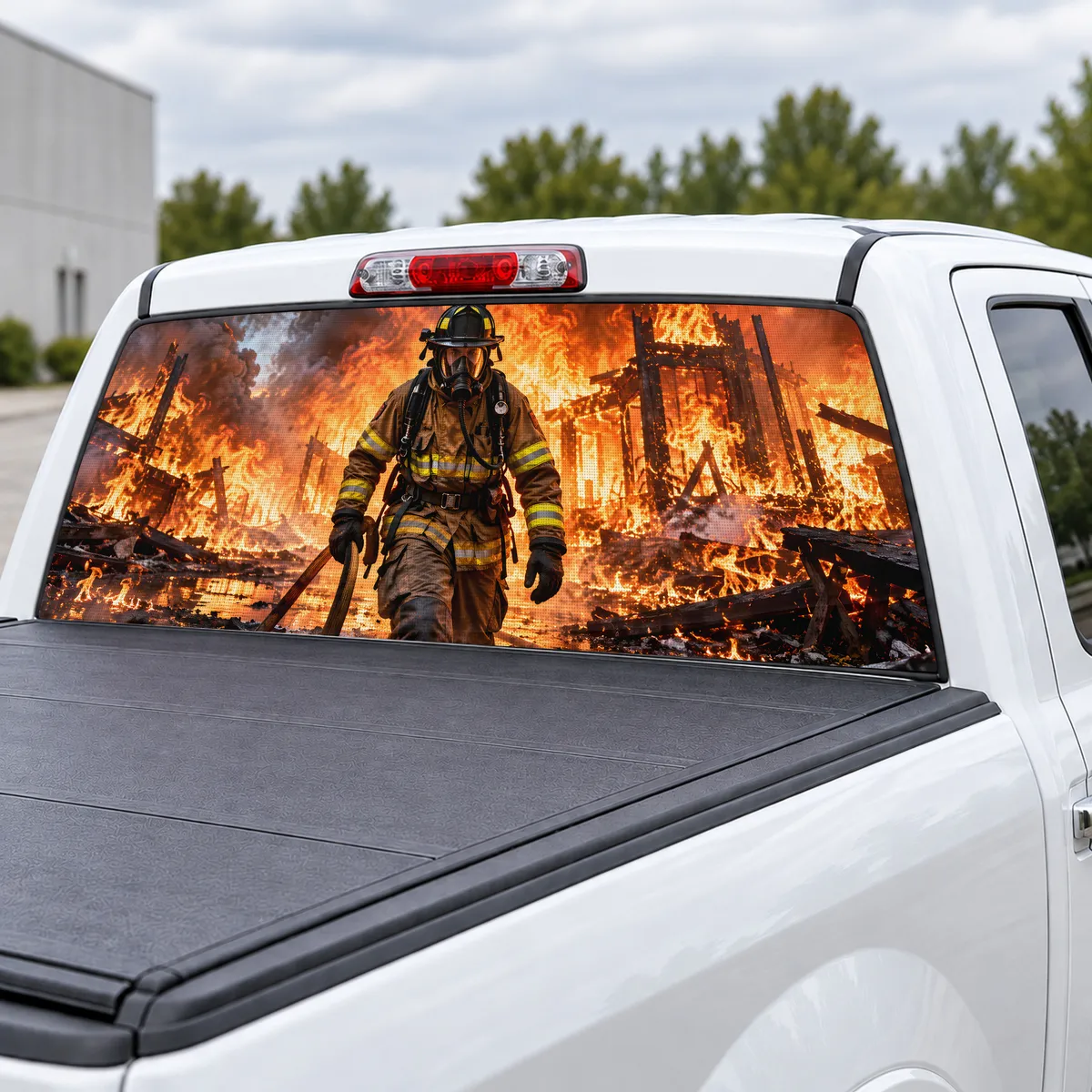 Firefighter Hero perforated rear window decal for Trucks, view 3 of 4