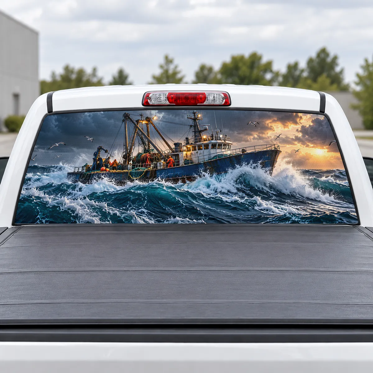 Commercial Fisherman perforated rear window decal for Trucks