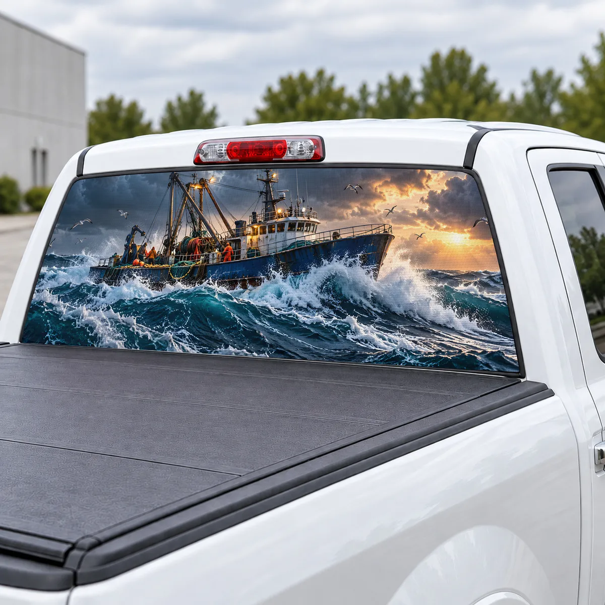 Commercial Fisherman perforated rear window decal for Trucks, view 3 of 4