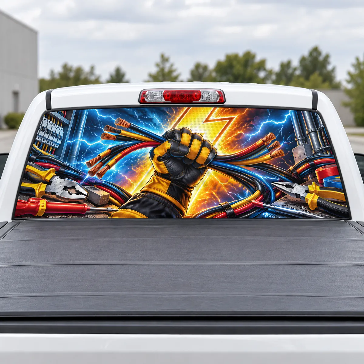 Electrician Bolt perforated rear window decal for Trucks