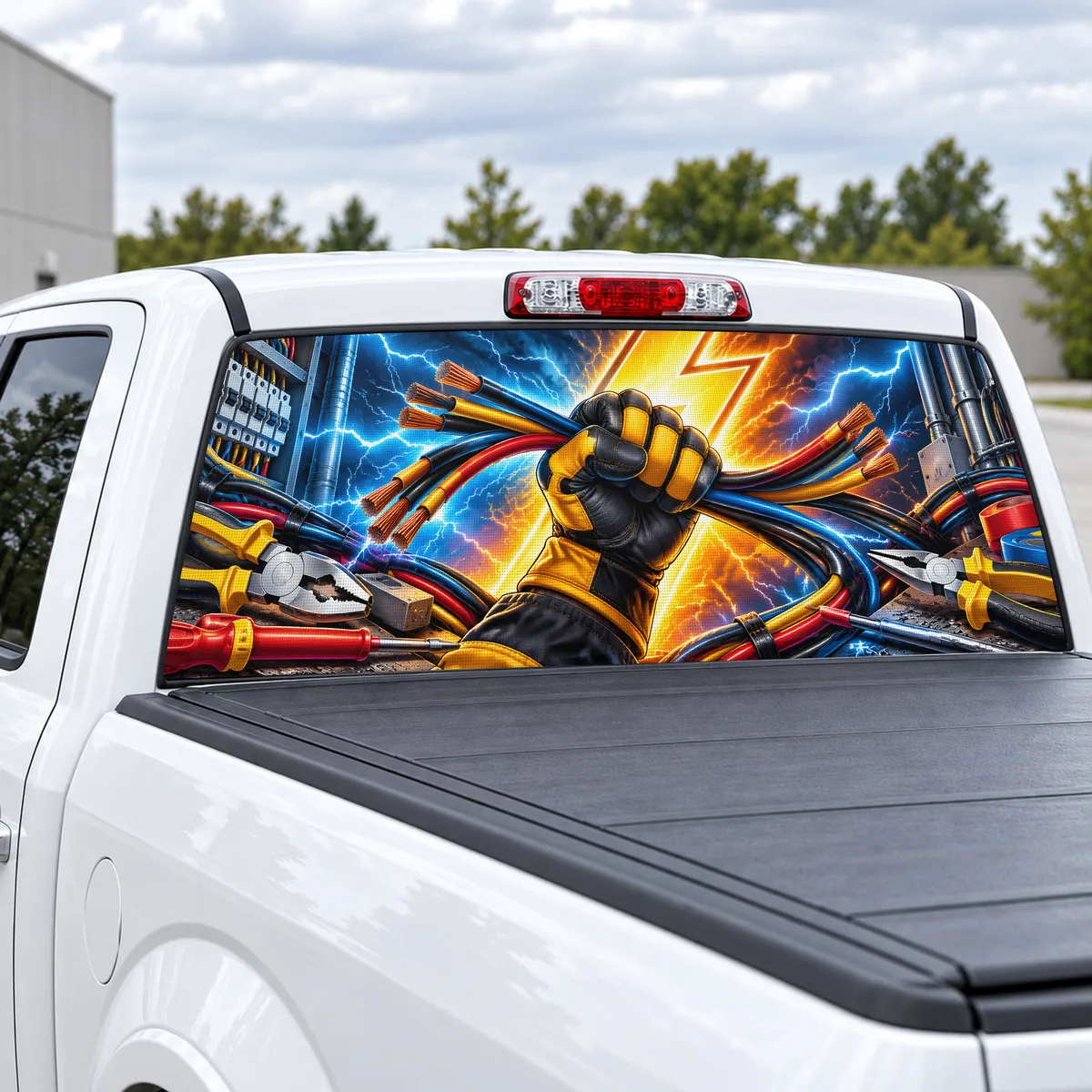 Electrician Bolt perforated rear window decal for Trucks, view 2 of 4