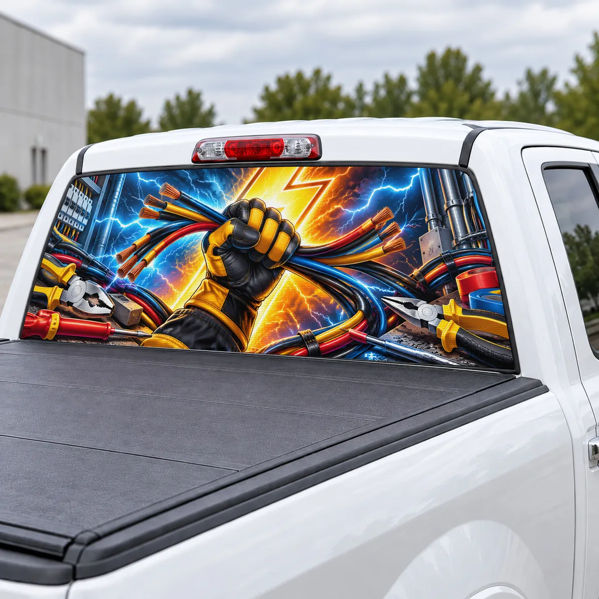 Electrician Bolt perforated rear window decal for Trucks, view 3 of 4