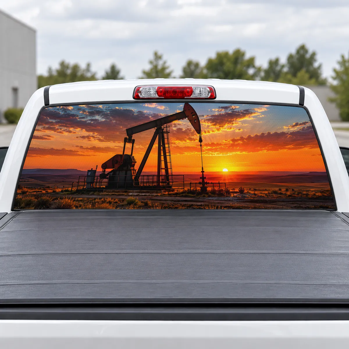 Oilfield Pumpjack perforated rear window decal for Trucks