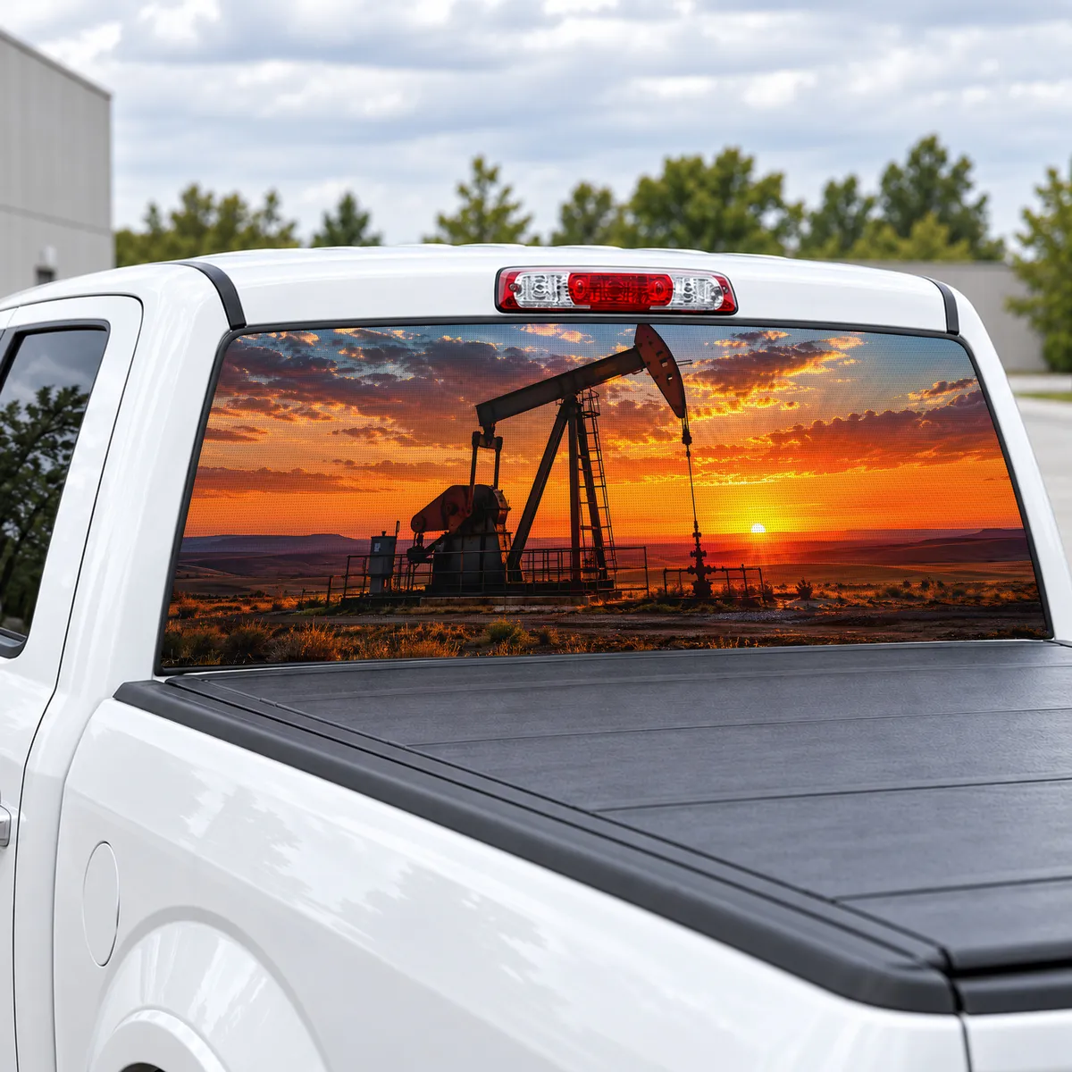 Oilfield Pumpjack perforated rear window decal for Trucks, view 2 of 4