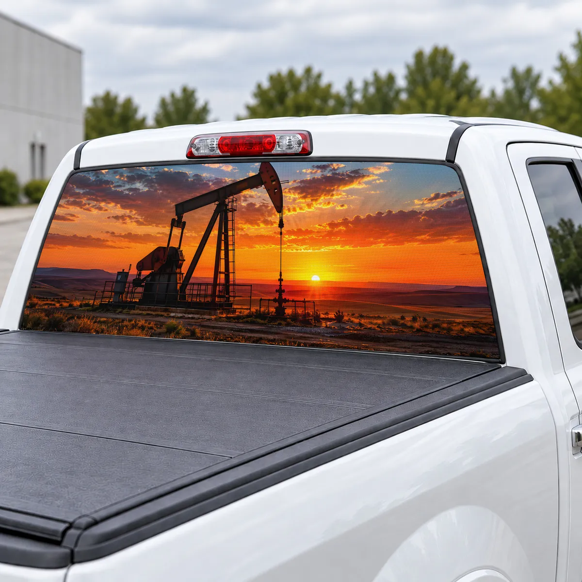 Oilfield Pumpjack perforated rear window decal for Trucks, view 3 of 4