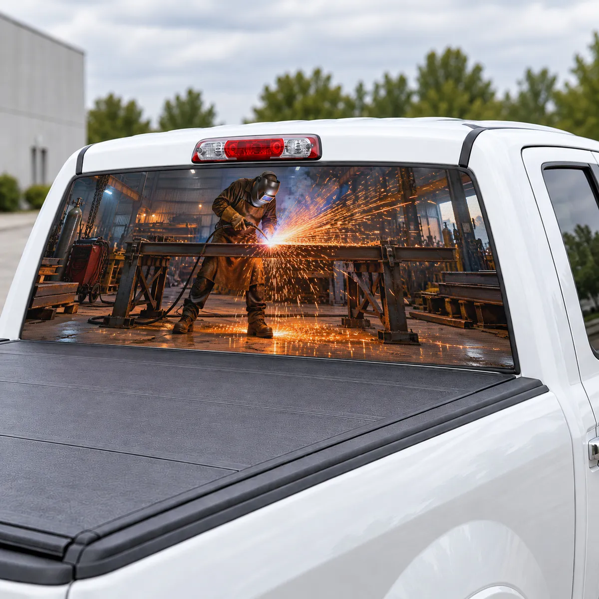 Welder Sparks perforated rear window decal for Trucks, view 3 of 4