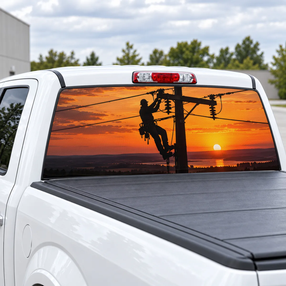 Lineman Sunset perforated rear window decal for Trucks, view 2 of 4