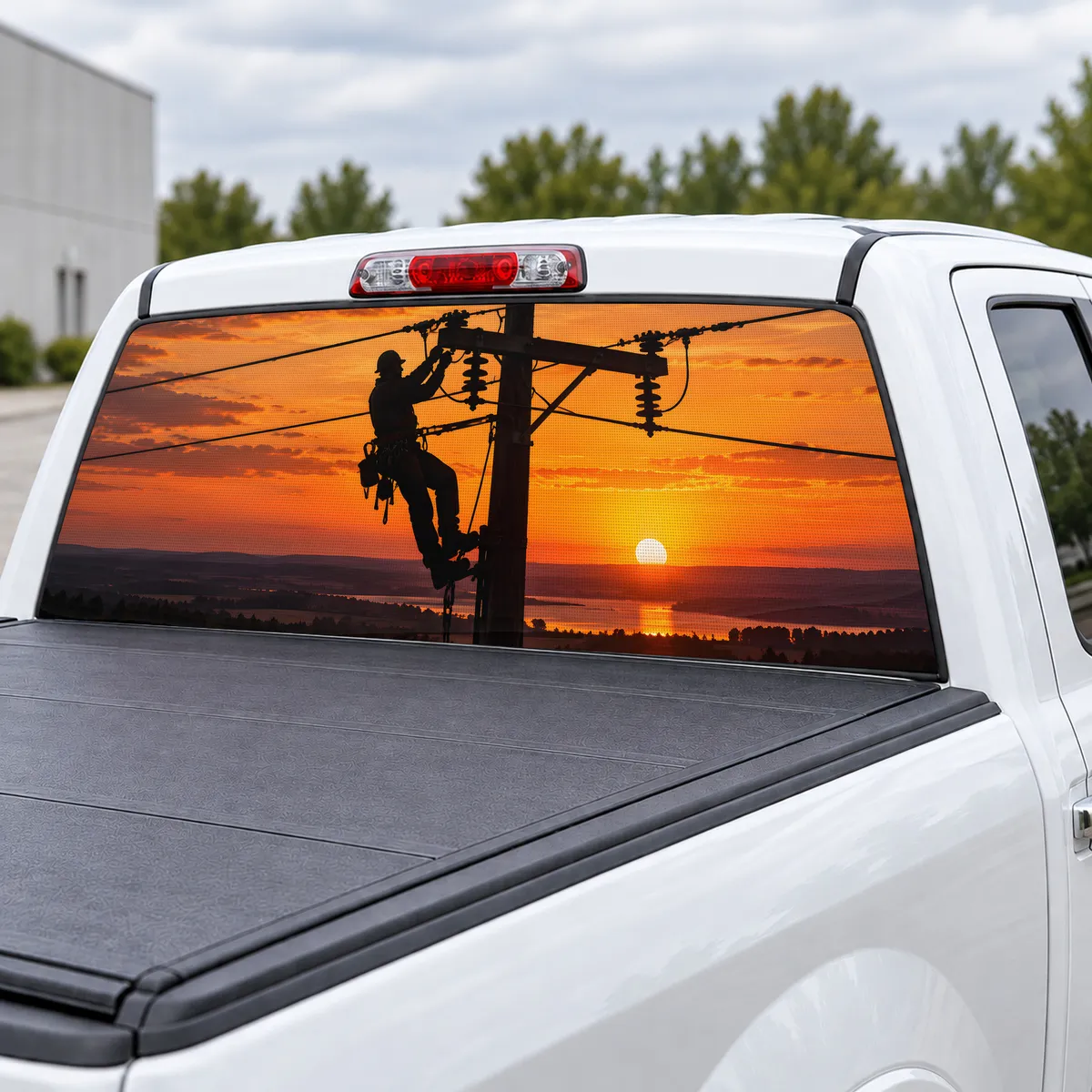 Lineman Sunset perforated rear window decal for Trucks, view 3 of 4
