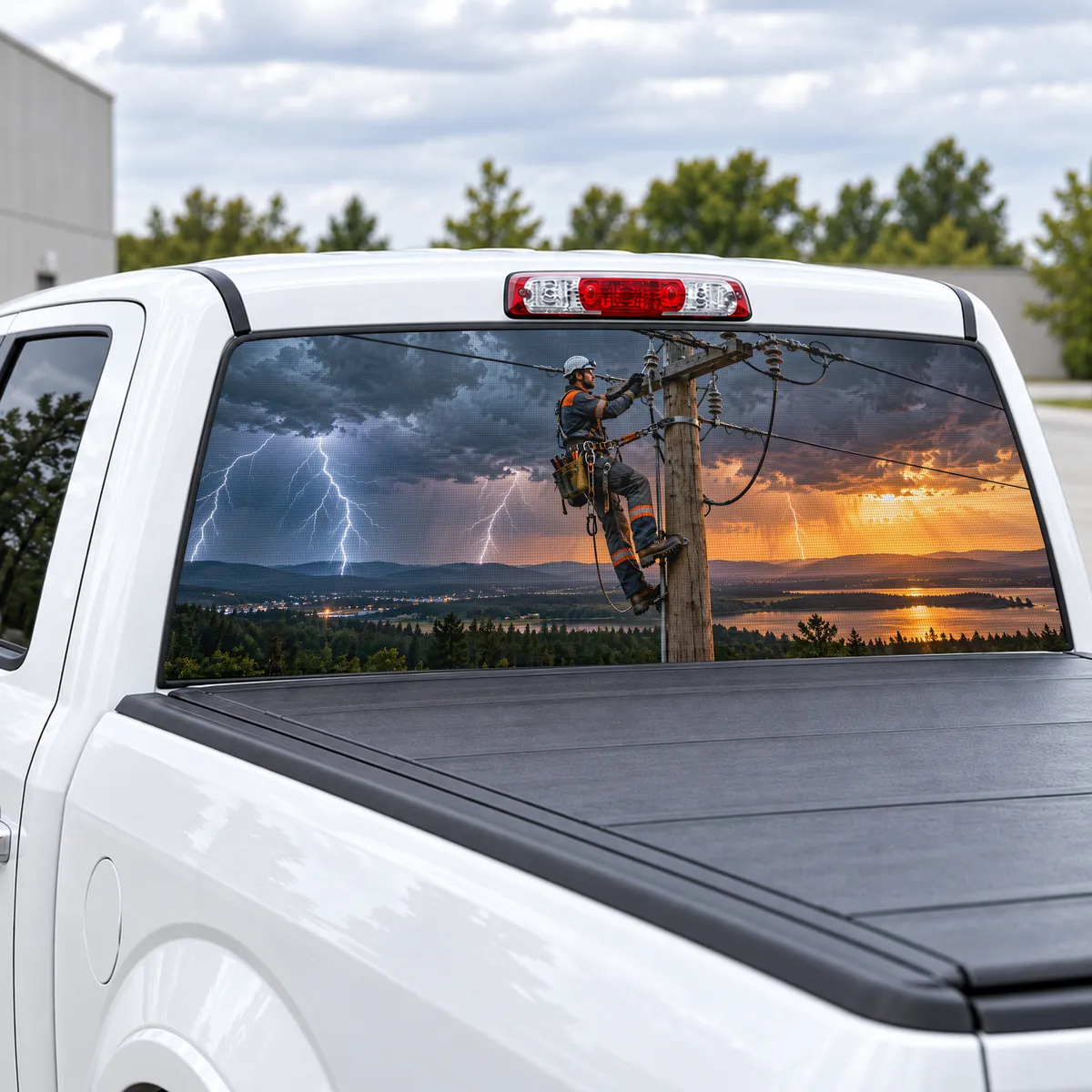 Lineman Storm perforated rear window decal for Trucks, view 2 of 4