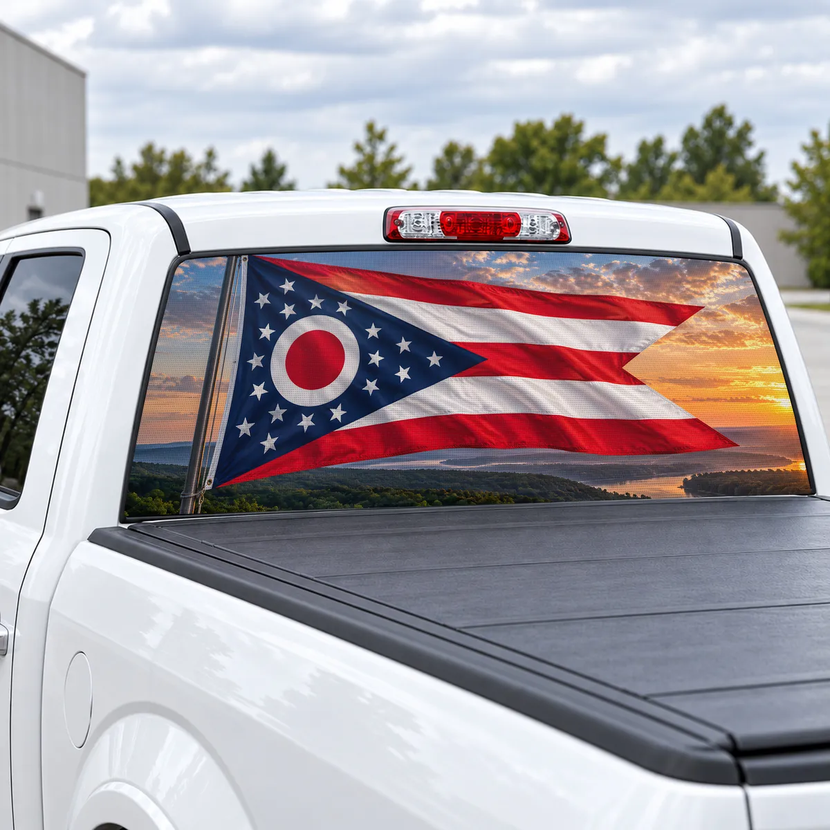 Ohio Burgee perforated rear window decal for Trucks, view 2 of 4