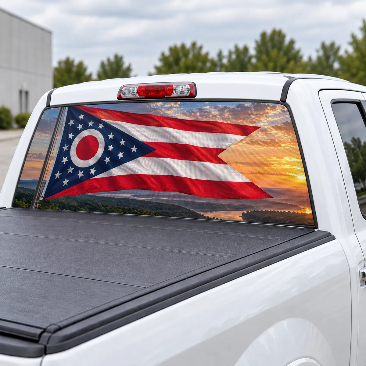 Ohio Burgee perforated rear window decal for Trucks, view 3 of 4