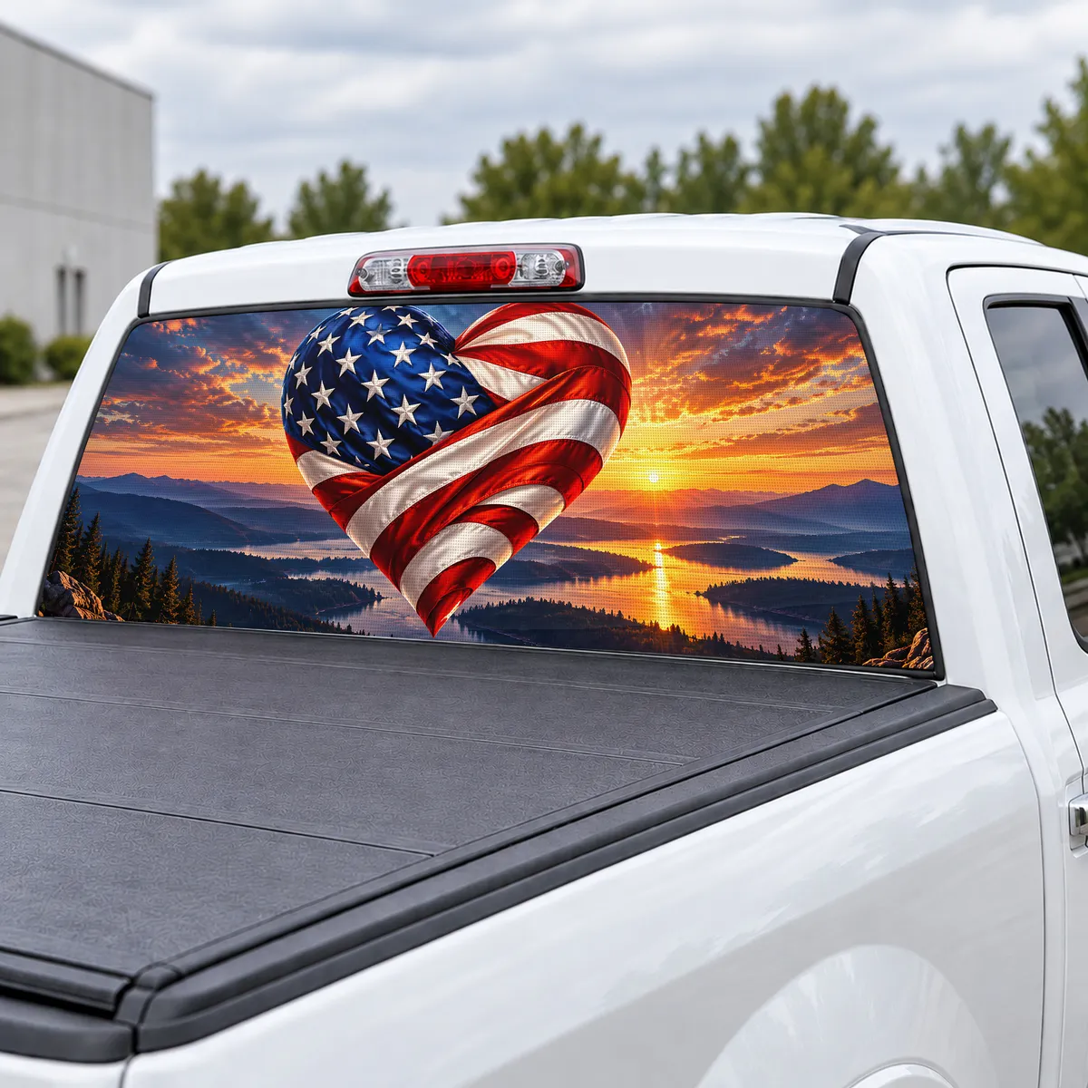 Flag Heart perforated rear window decal for Trucks, view 3 of 4