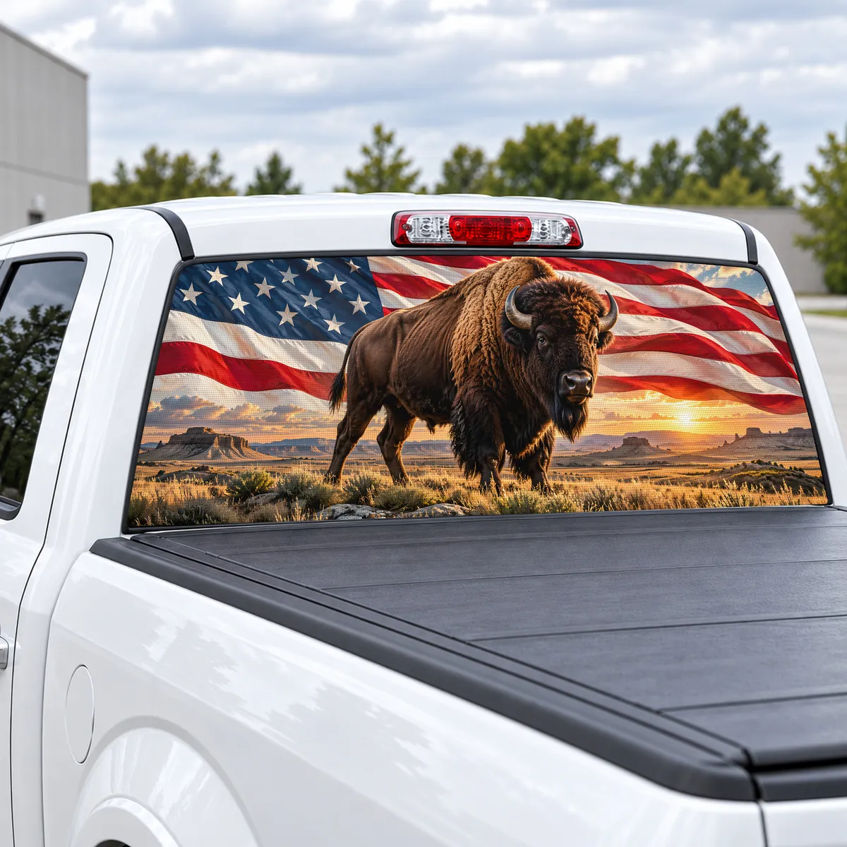 American Bison Flag perforated rear window decal for Trucks, view 2 of 4