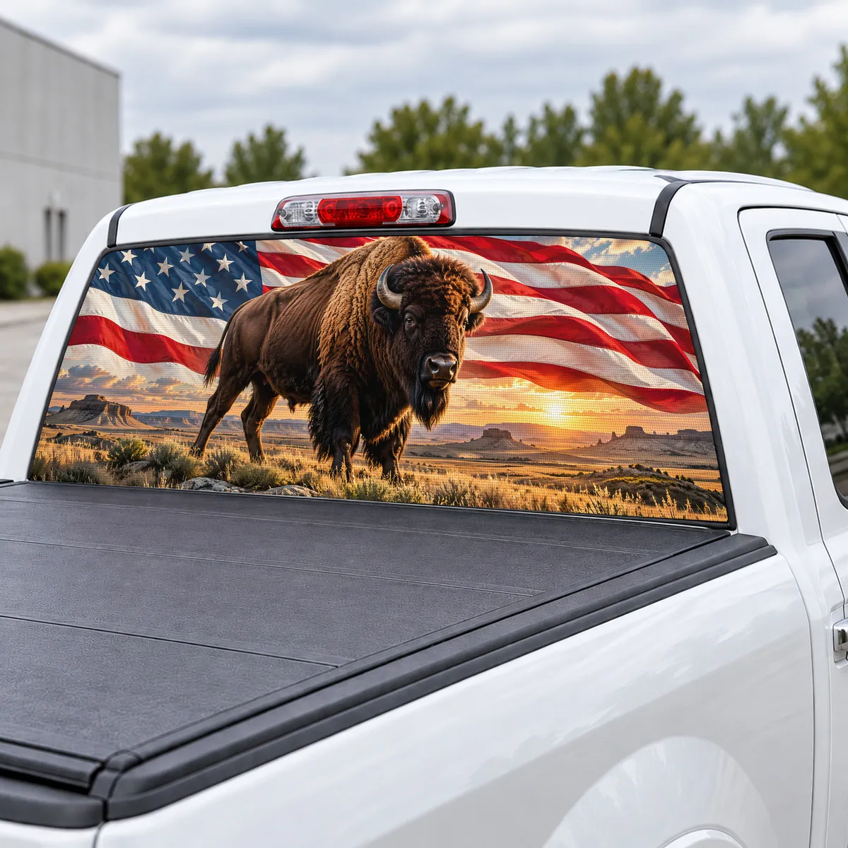 American Bison Flag perforated rear window decal for Trucks, view 3 of 4