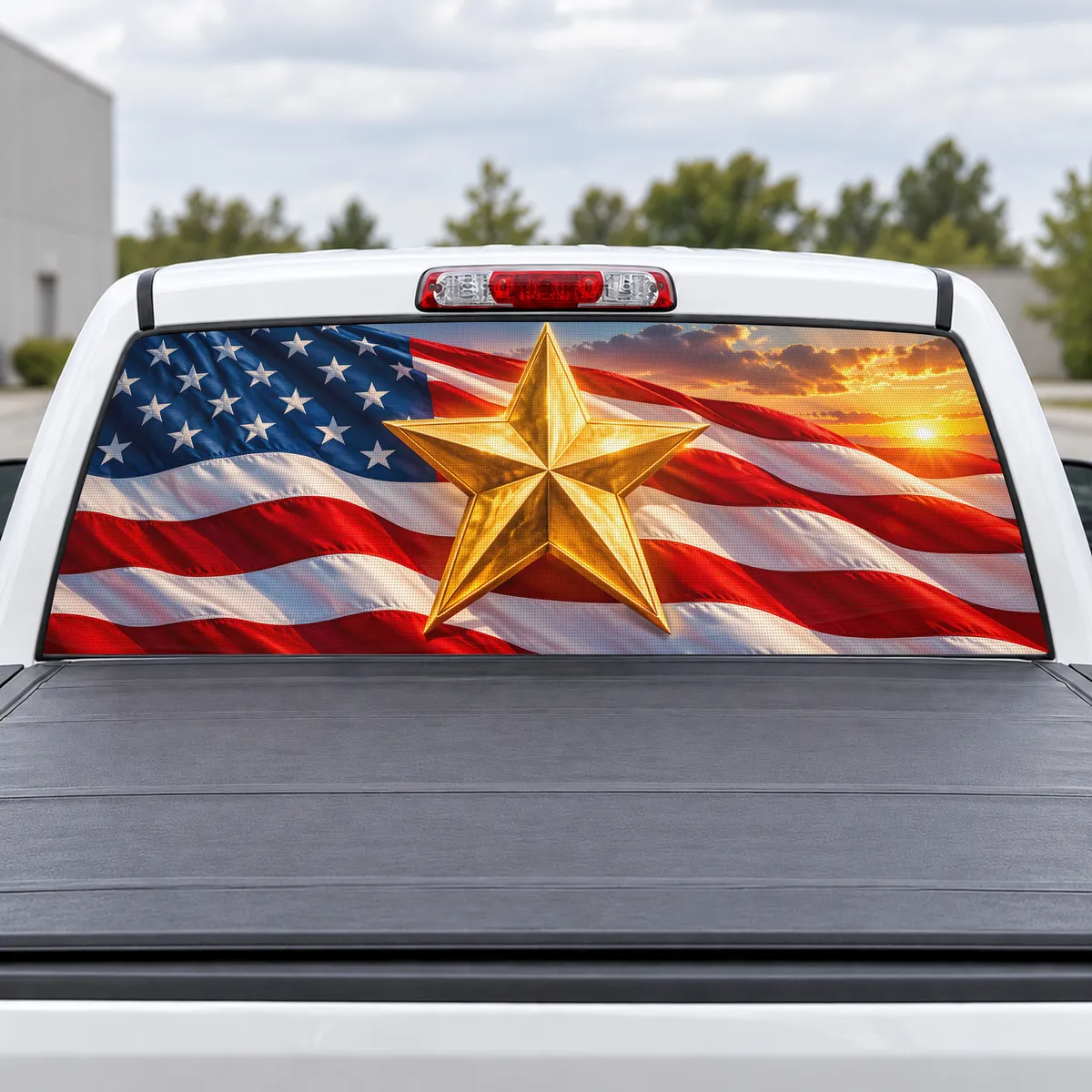 Gold Star Tribute perforated rear window decal for Trucks
