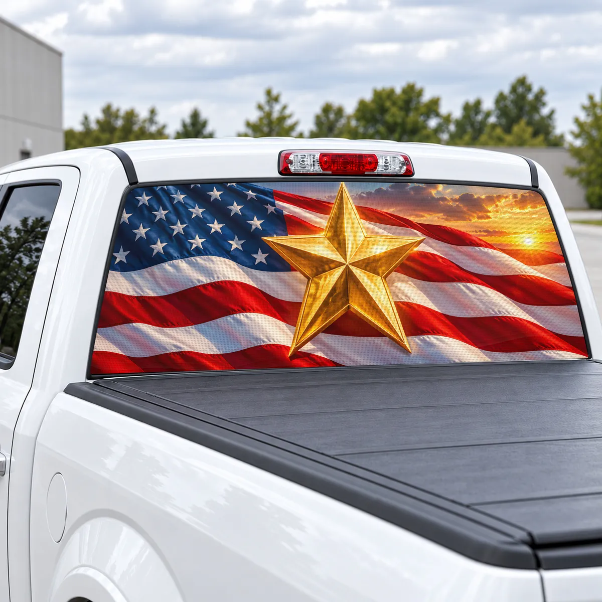 Gold Star Tribute perforated rear window decal for Trucks, view 2 of 4