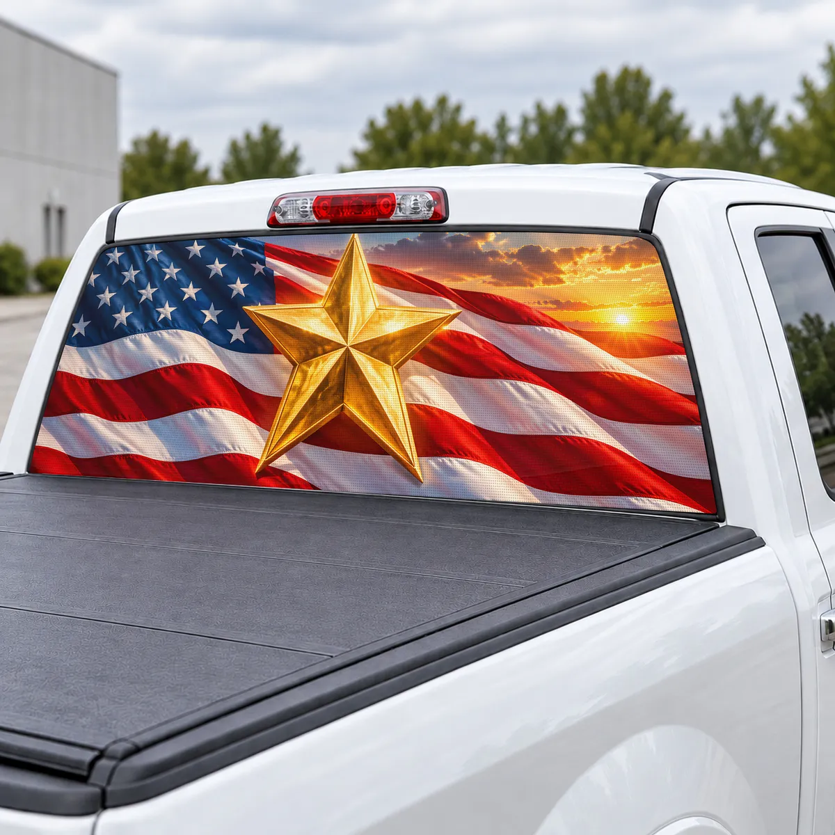 Gold Star Tribute perforated rear window decal for Trucks, view 3 of 4