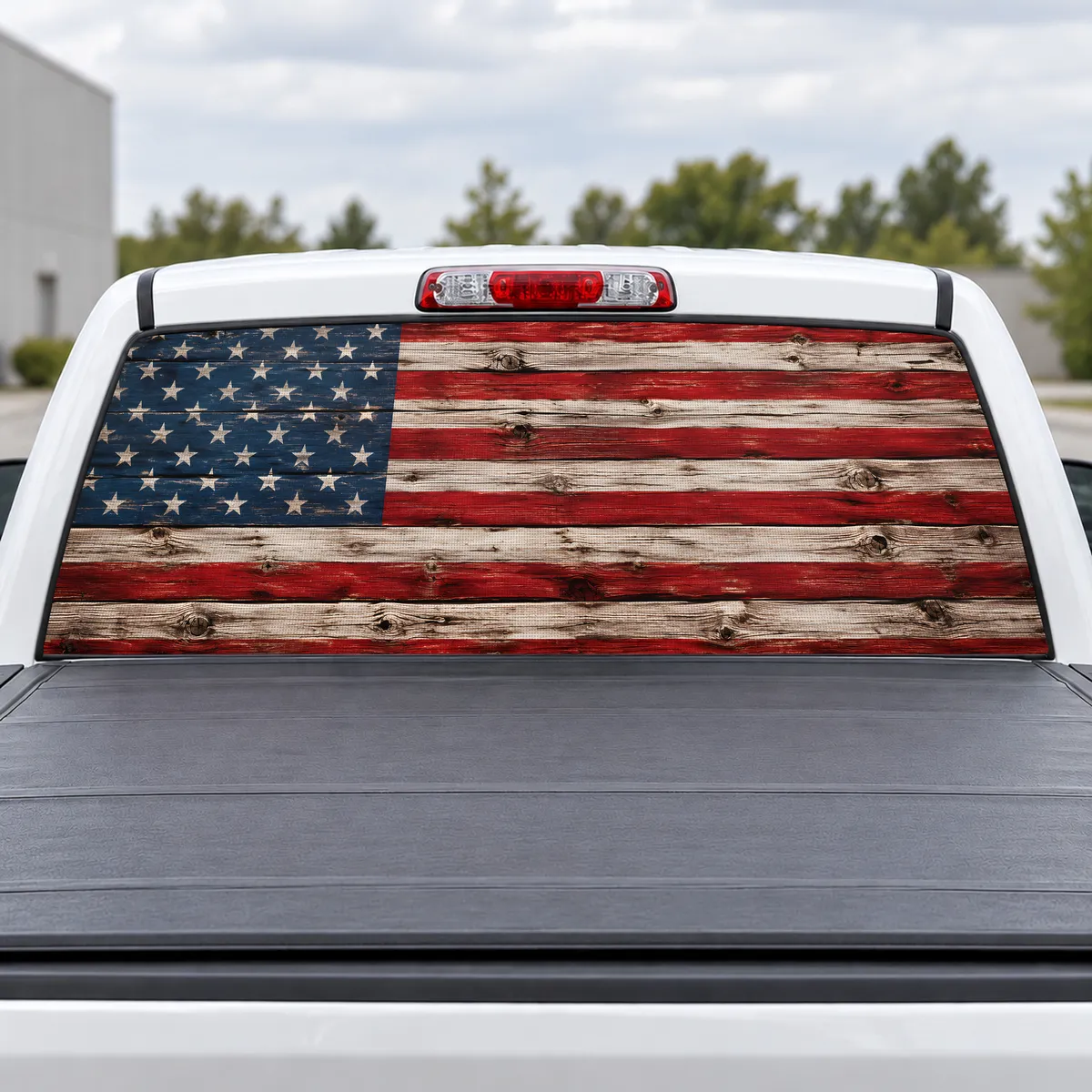 Rustic Wood Flag perforated rear window decal for Trucks