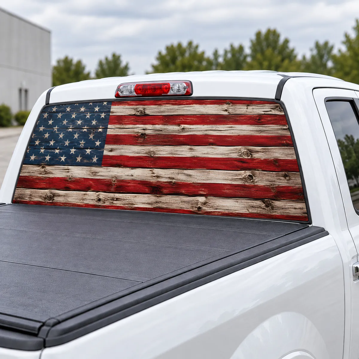 Rustic Wood Flag perforated rear window decal for Trucks, view 3 of 4