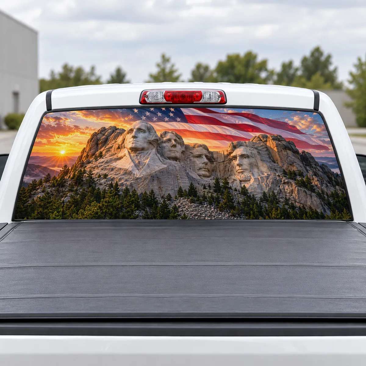 Mount Rushmore Dawn perforated rear window decal for Trucks