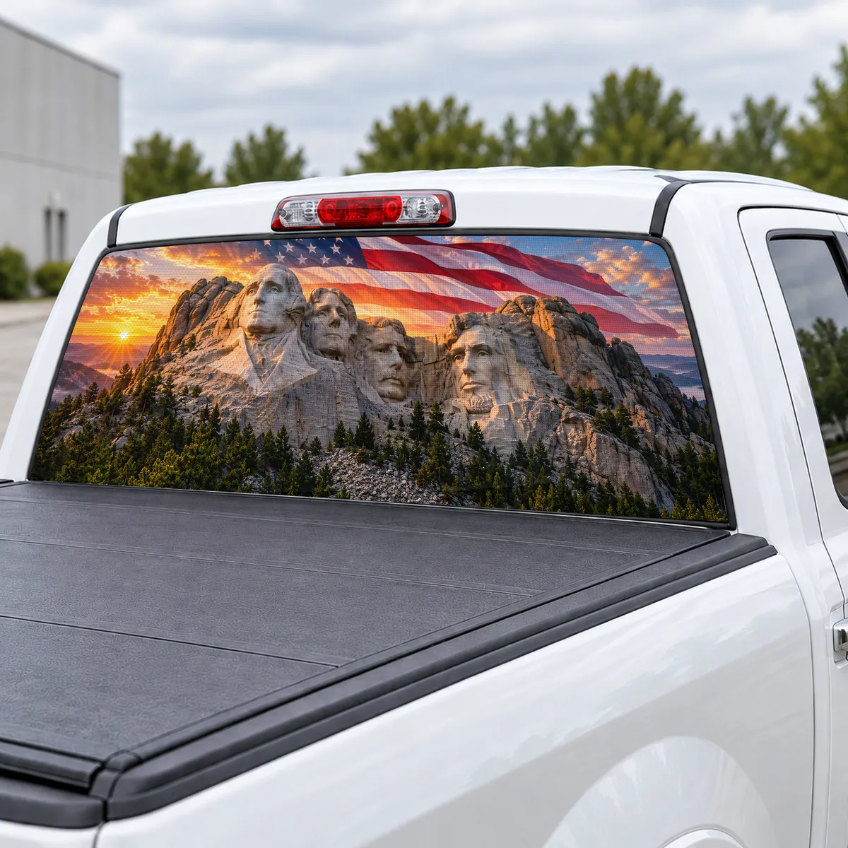 Mount Rushmore Dawn perforated rear window decal for Trucks, view 3 of 4