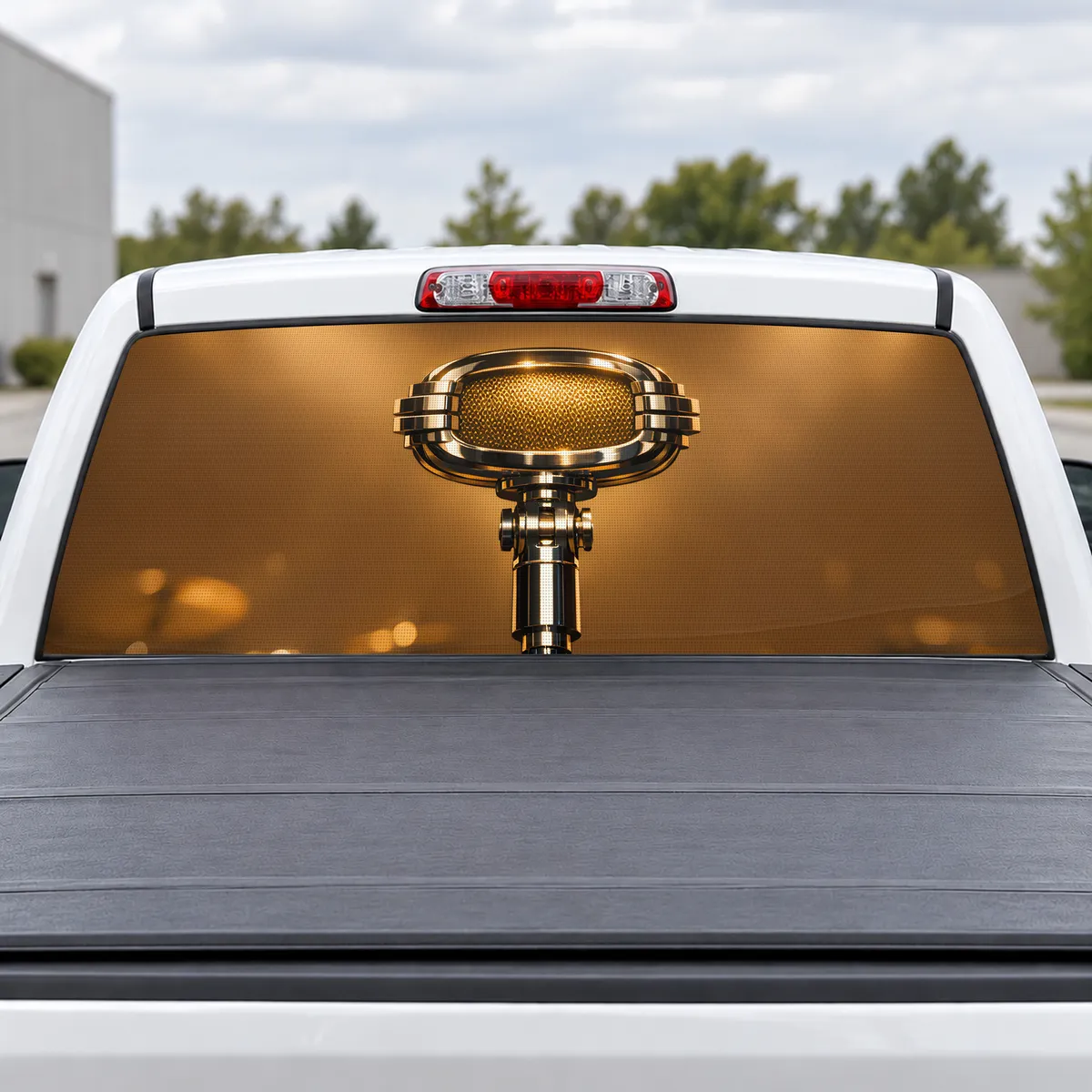 Vintage Microphone perforated rear window decal for Trucks