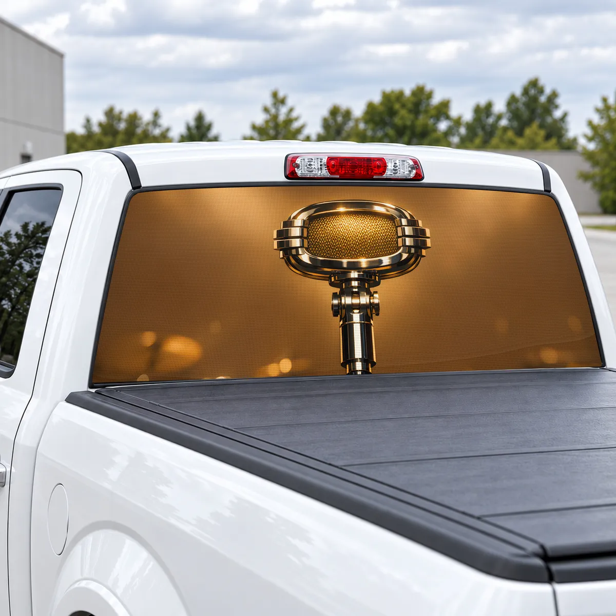 Vintage Microphone perforated rear window decal for Trucks, view 2 of 4