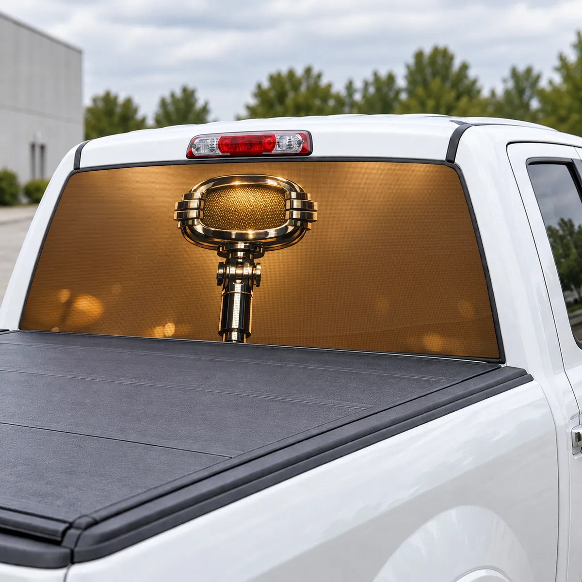 Vintage Microphone perforated rear window decal for Trucks, view 3 of 4