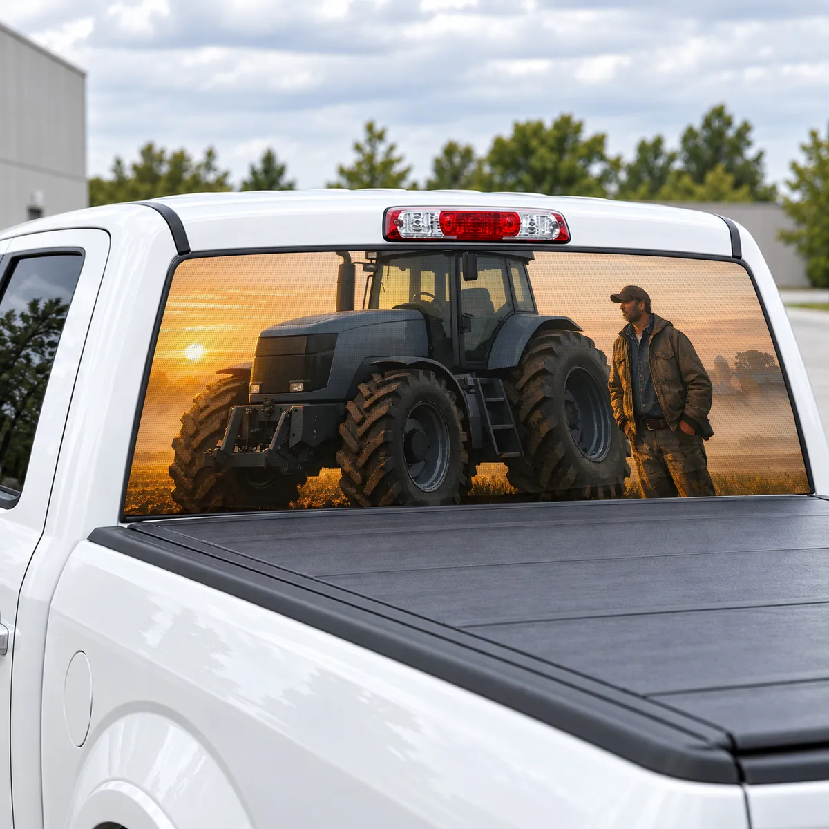 Farmer's Dawn perforated rear window decal for Trucks, view 2 of 4