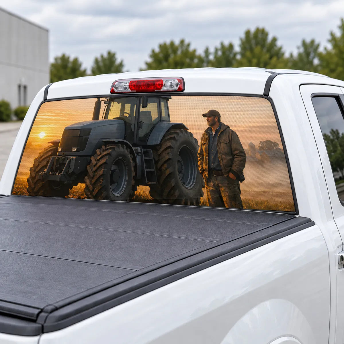 Farmer's Dawn perforated rear window decal for Trucks, view 3 of 4