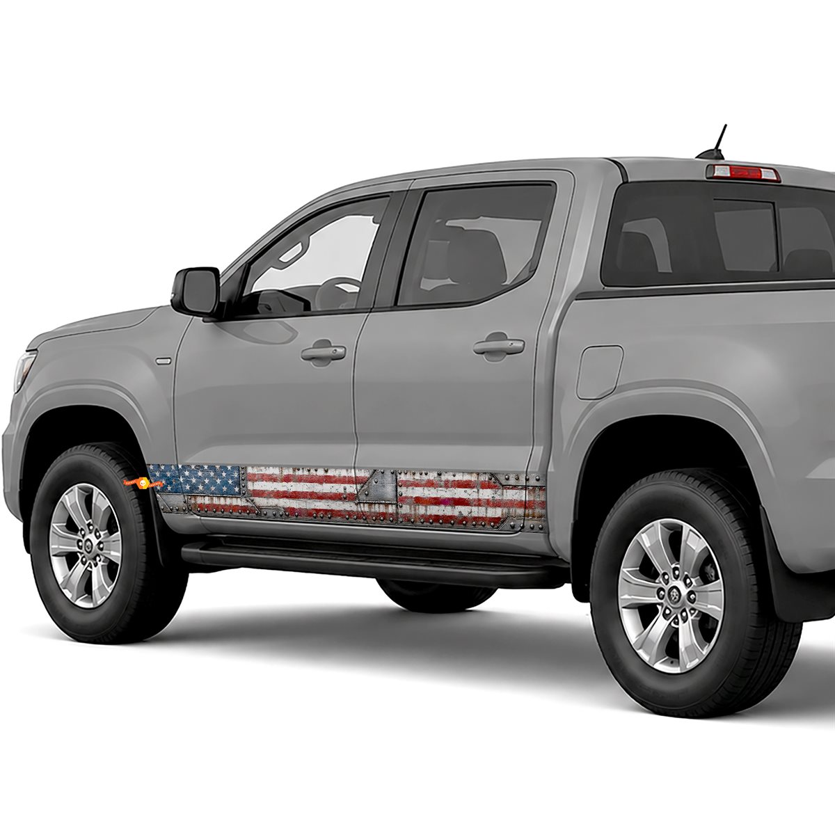 American Flag on Riveted Steel side stripes rocker panel decals stickers for Trucks