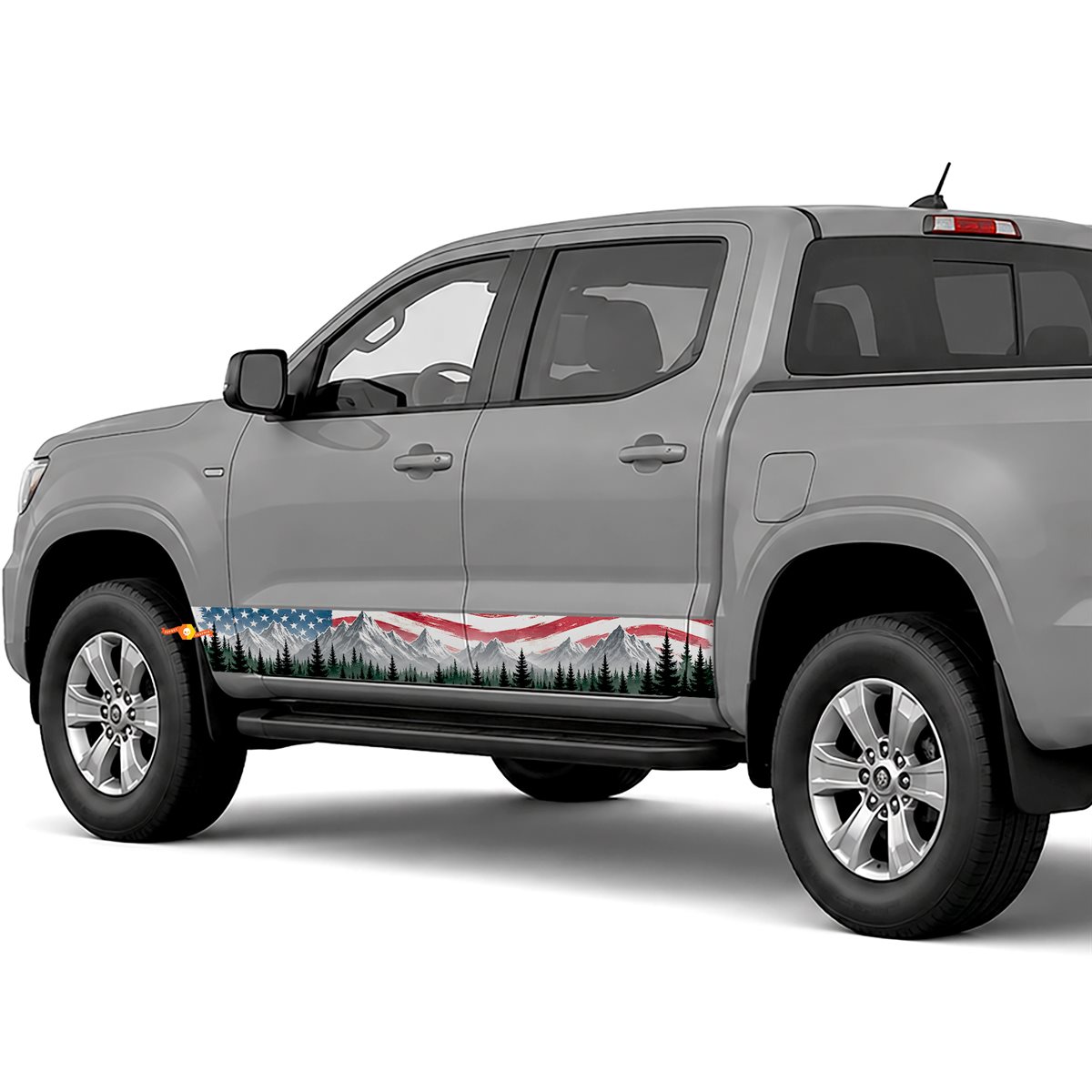 American Flag with Mountain Forest side stripes rocker panel decals stickers for Trucks