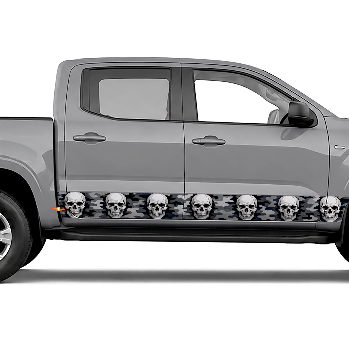 Grayscale Skull Camouflage side stripes rocker panel decals, view 3 of 4