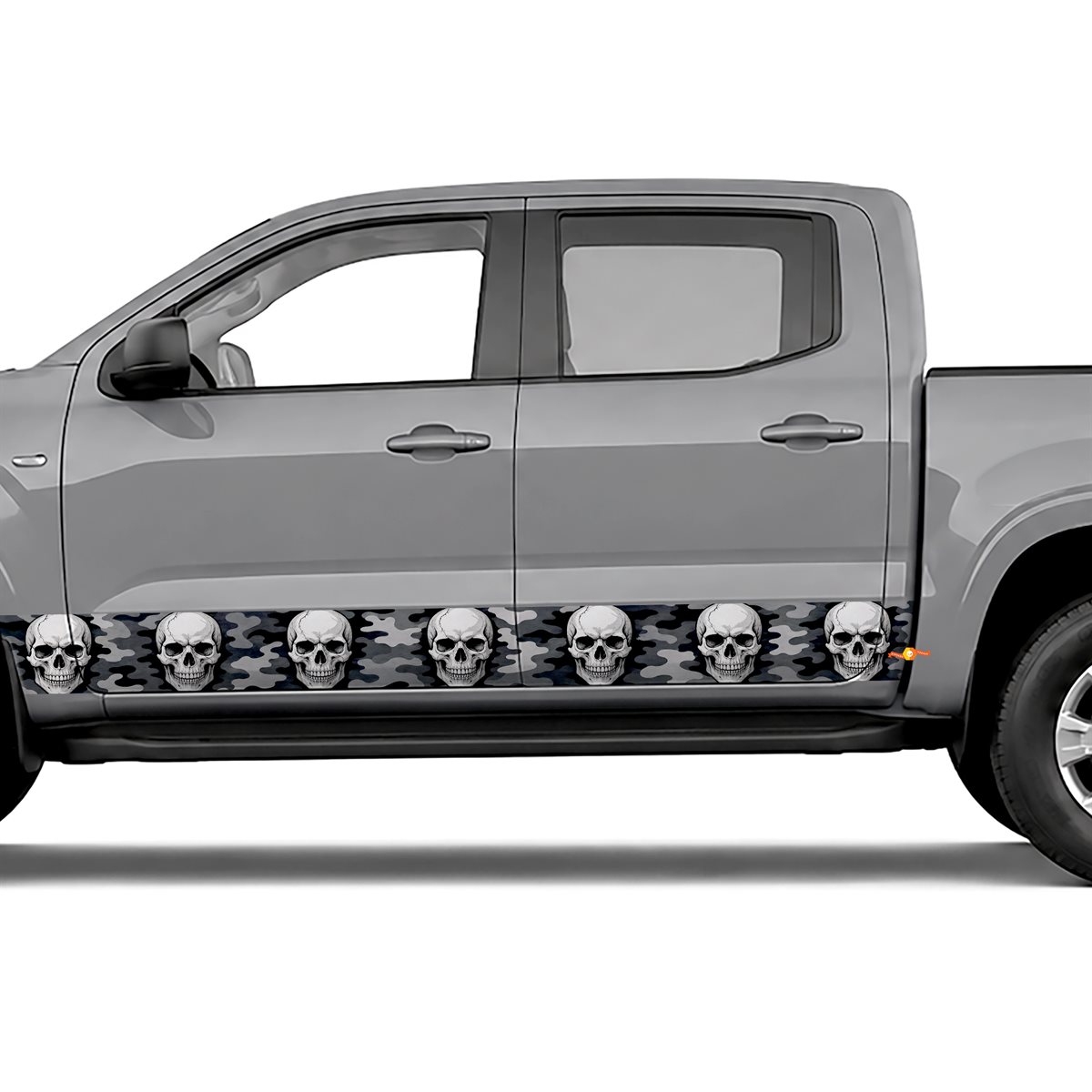 Grayscale Skull Camouflage side stripes rocker panel decals, view 4 of 4
