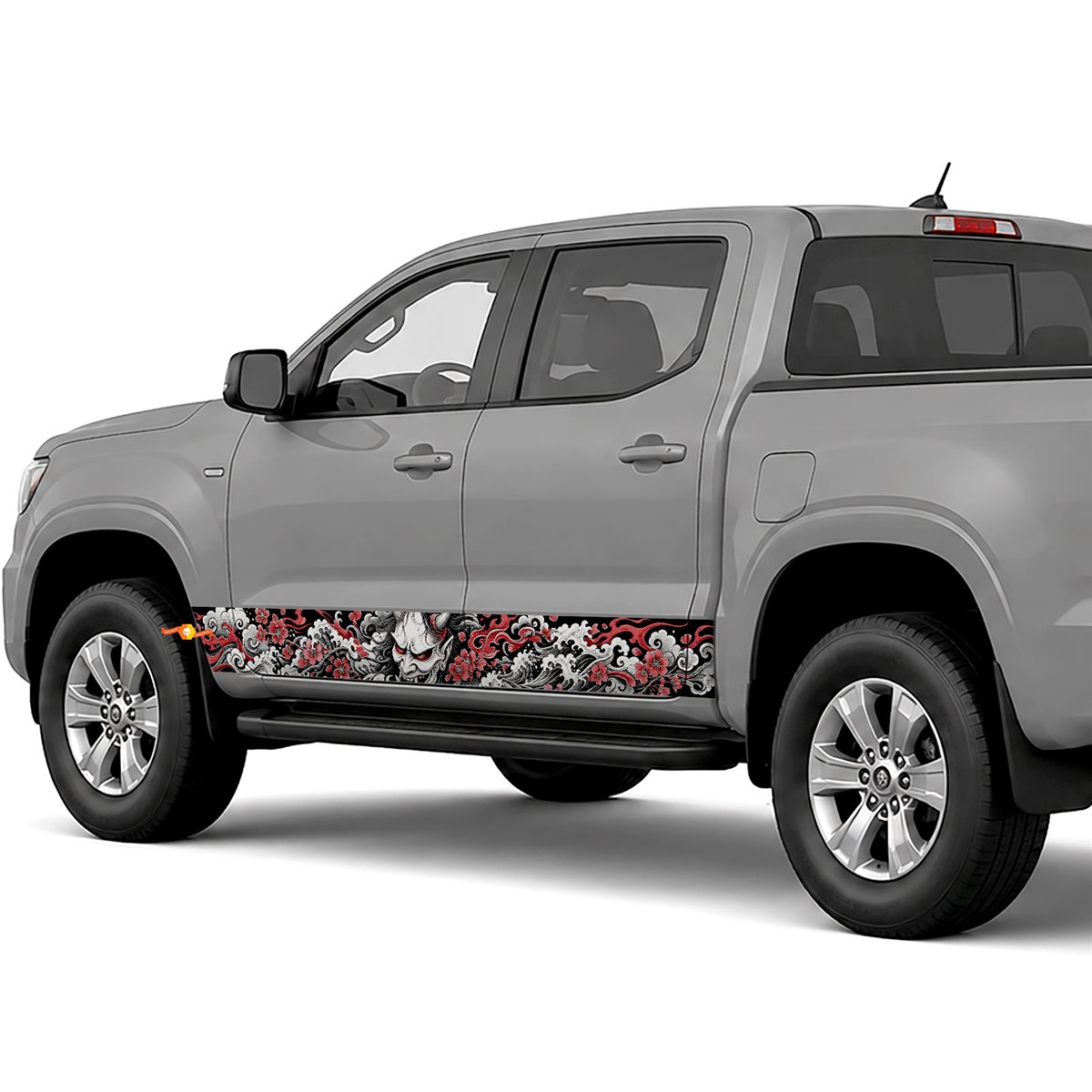 Hannya Mask with Waves and Sakura side stripes rocker panel decals stickers for Trucks