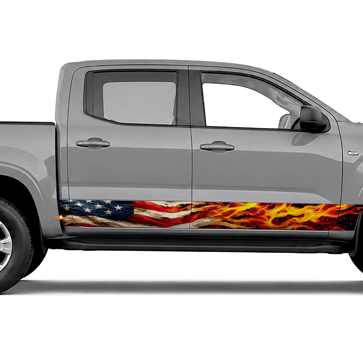 American Flag Flames side stripes rocker panel decals, view 3 of 4