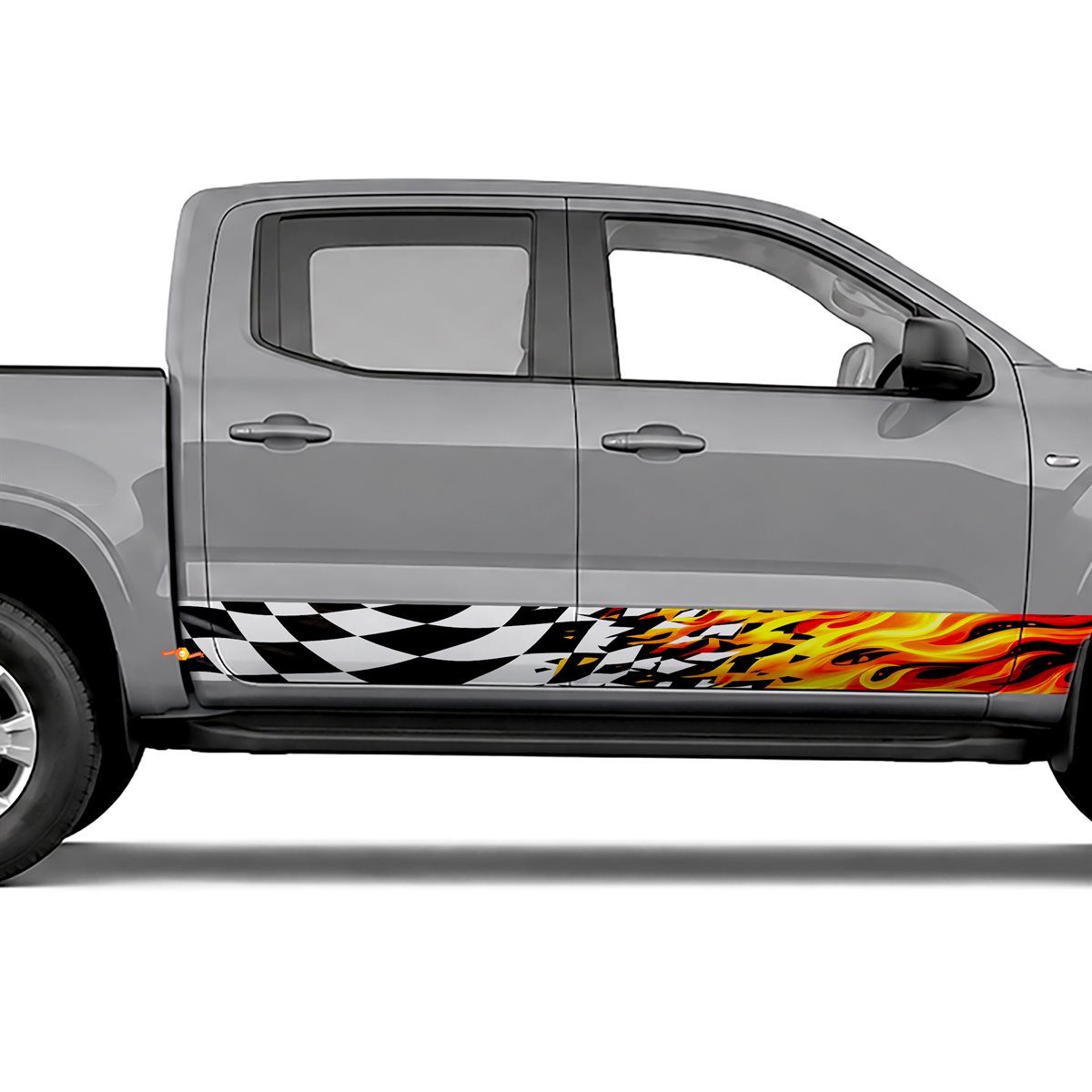 Checkered Flag Flames side stripes rocker panel decals, view 3 of 4