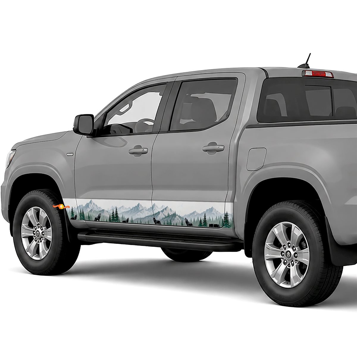 Mountain Forest with Wolf side stripes rocker panel decals stickers for Trucks