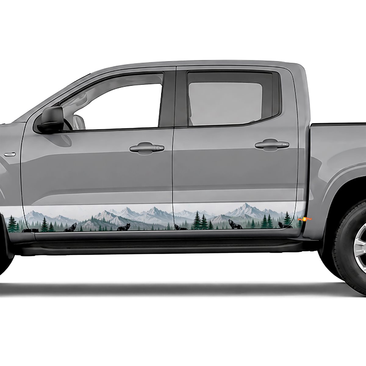Mountain Forest with Wolf side stripes rocker panel decals, view 4 of 4