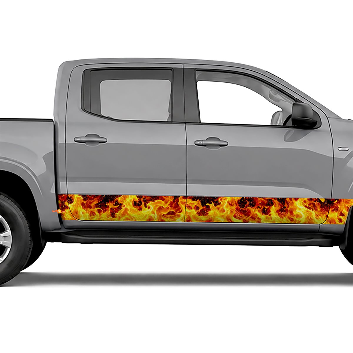 Realistic Orange Flames side stripes rocker panel decals, view 3 of 4