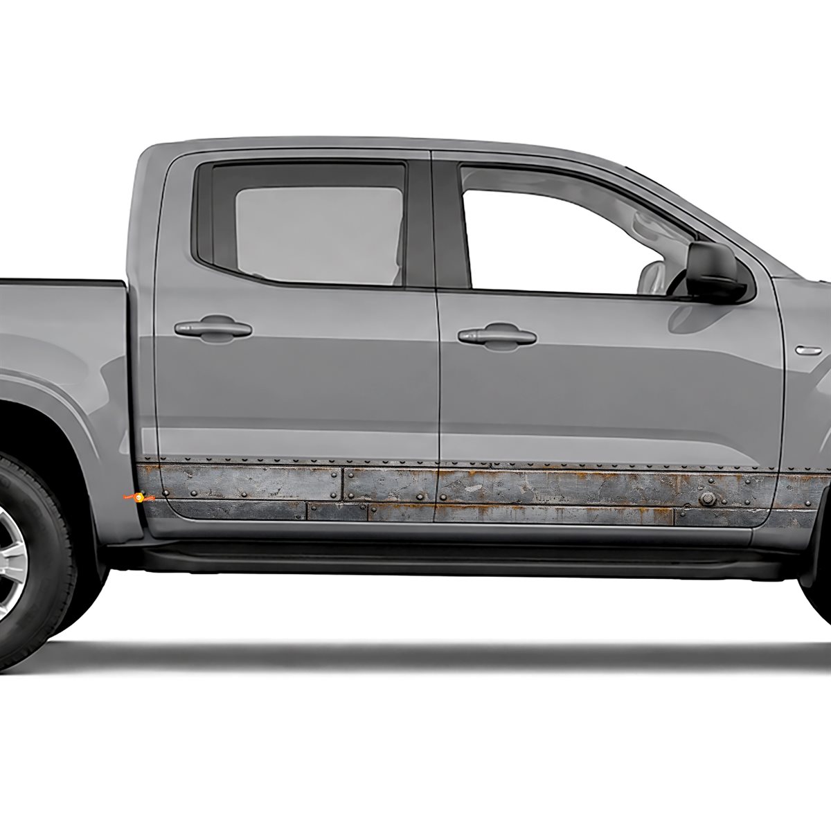 Riveted Distressed Steel side stripes rocker panel decals, view 3 of 4