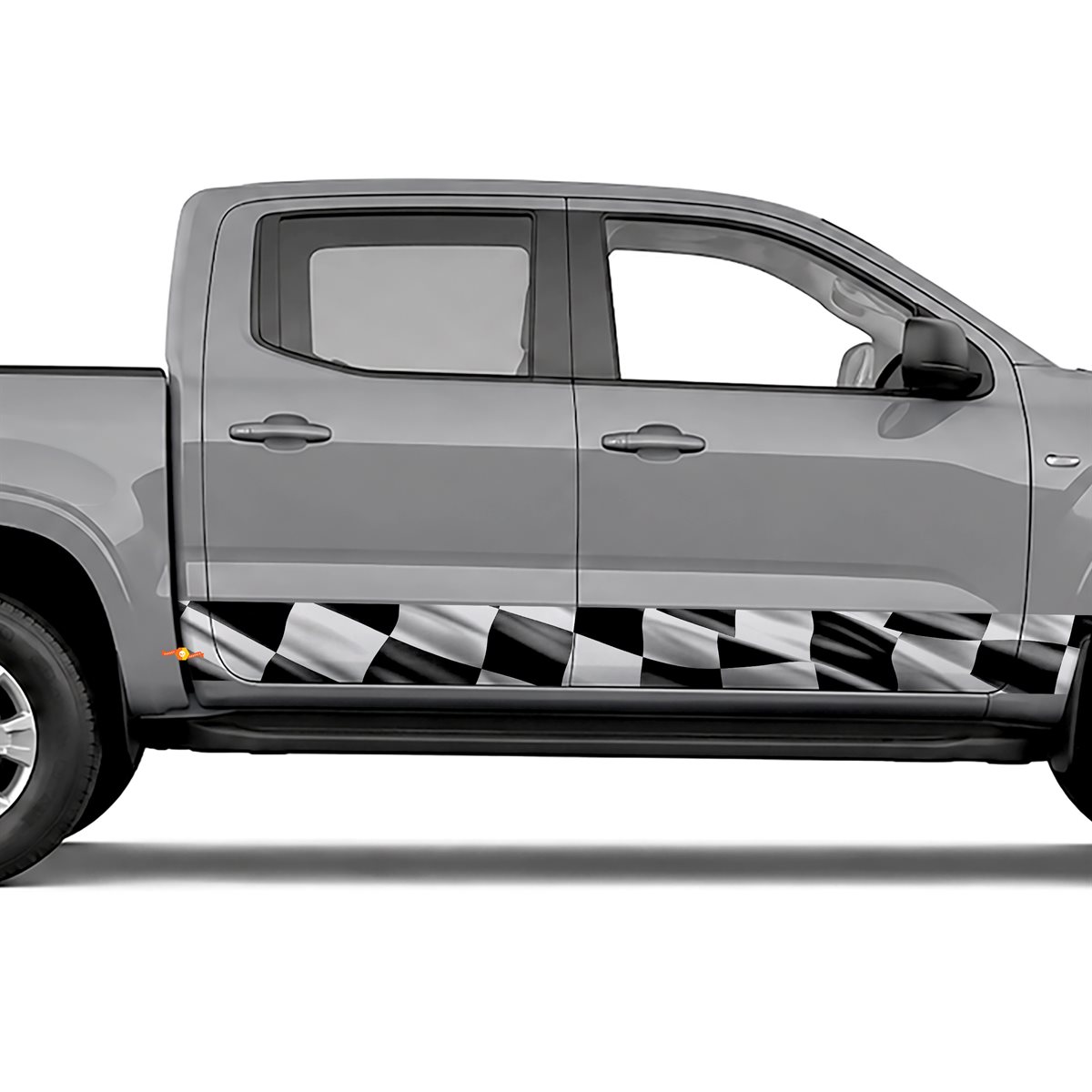 Waving Checkered Flag side stripes rocker panel decals, view 3 of 4