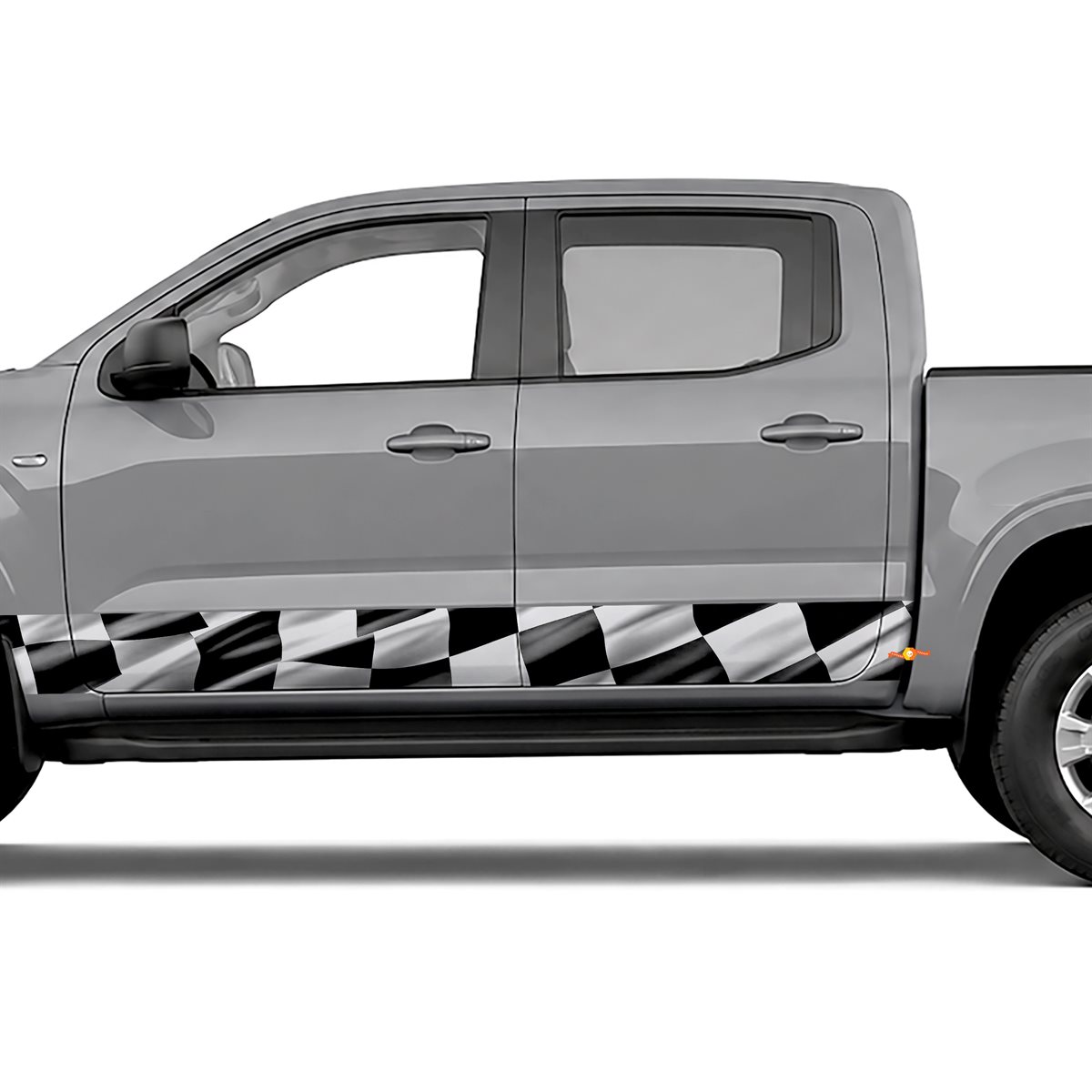 Waving Checkered Flag side stripes rocker panel decals, view 4 of 4