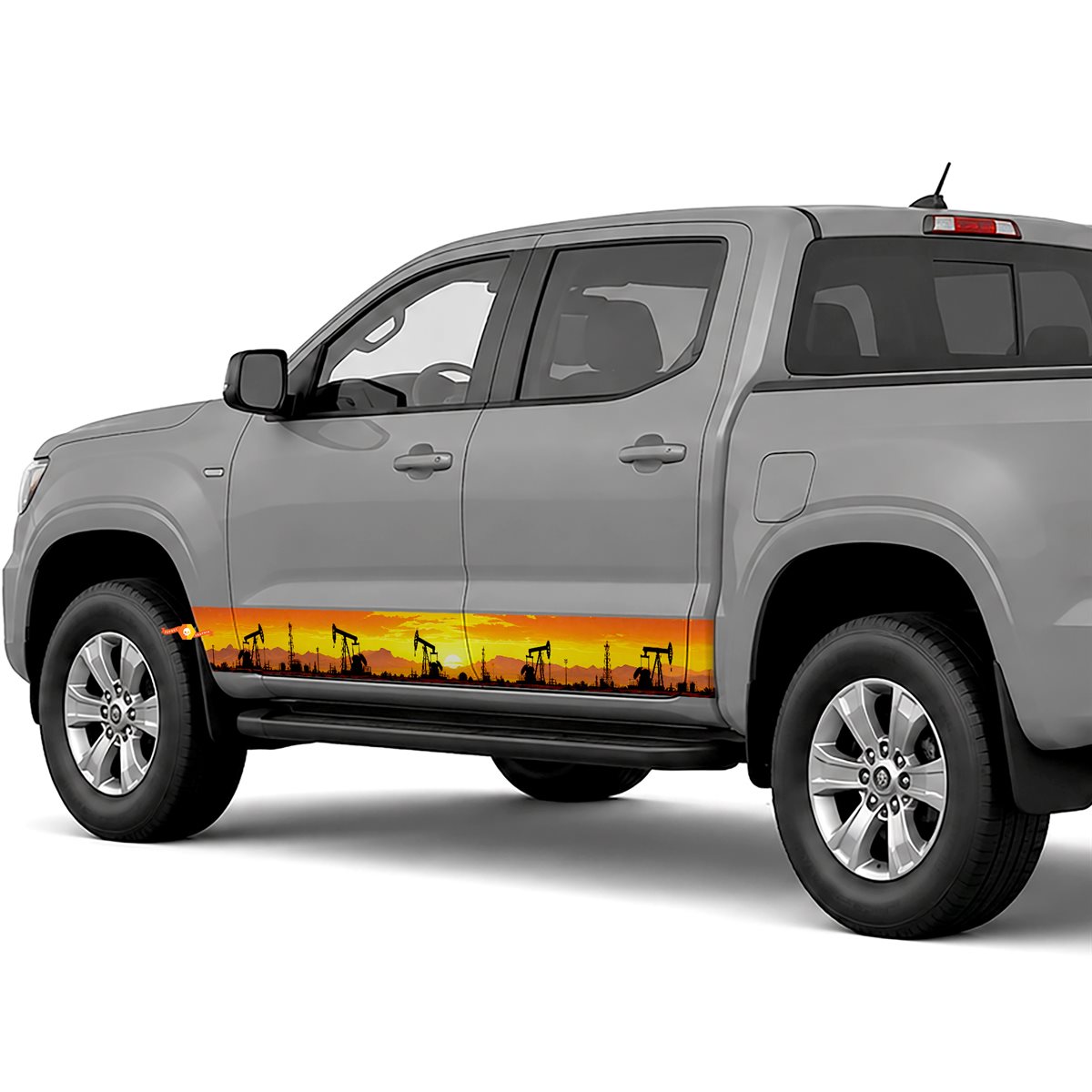 Oilfield Pumpjack Sunset side stripes rocker panel decals stickers for Trucks