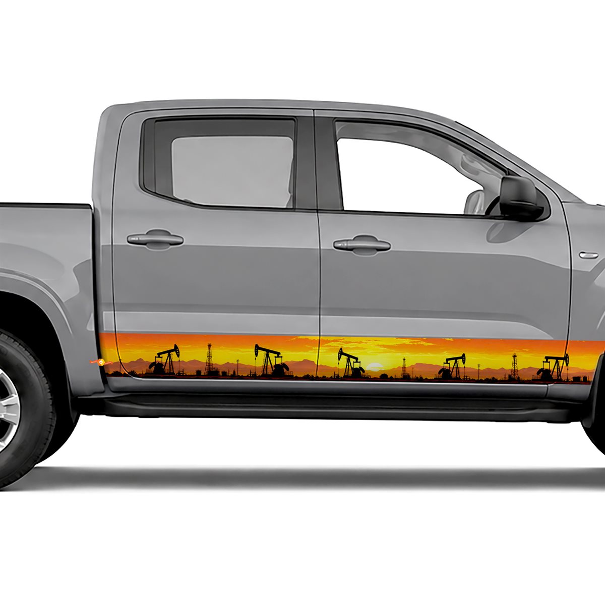Oilfield Pumpjack Sunset side stripes rocker panel decals, view 4 of 4