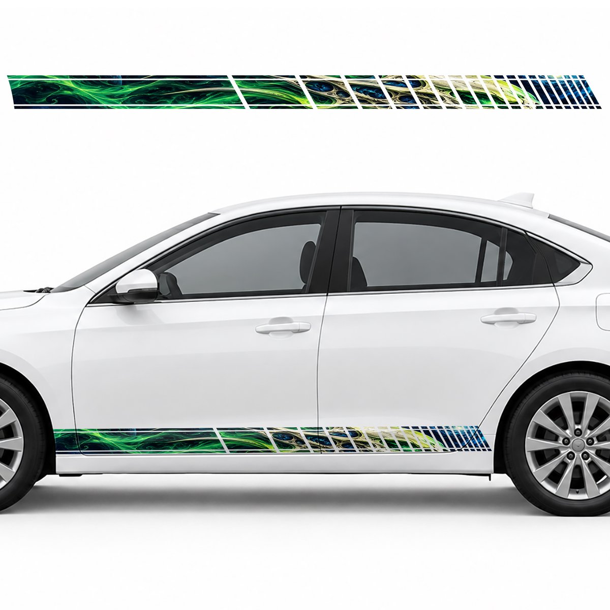 Alien Skull in Emerald Mist side door racing stripes decals, view 3 of 4